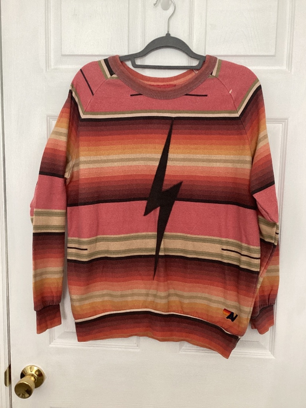 Aviator Nation Tulum Serape Bolt Stitch  Pink Rainbow Stripe Size XL